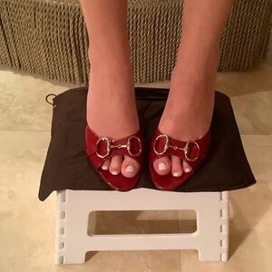 Gucci Red Leather Mules with Gold Accents